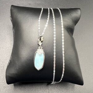 925 Sterling Silver Natural Larimar Drop Pendant Necklace Size 18”